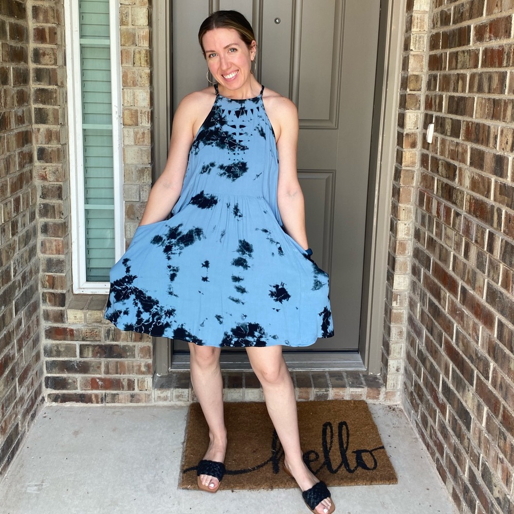 Blue and Black Tie Dye High Low Dress